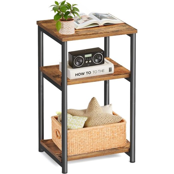 Small Tall Nightstand Side Table for Home, Room & Office (Rustic Brown & Black) - Picture 1 of 13